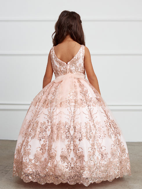 Little Girls Blush Glitter Mesh Overlay V Neck Pageant Dress 2-6 - SophiasStyle.com